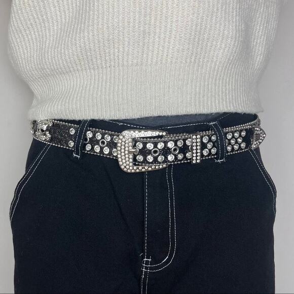 y2k punk skull black and silver rhinestone belt - Picture 2 of 7